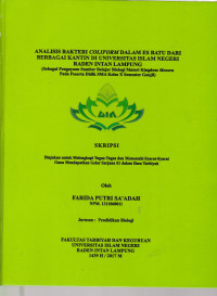 Analisis bakteri Coliform dalam es batu dari berbagai kantin di Universitas Islam Negeri Raden Intan Lampung ( Sebagai pengayaan sumber belajar  biologi materi kingdom monera pada peserta didik SMA kelas X semester ganjil)